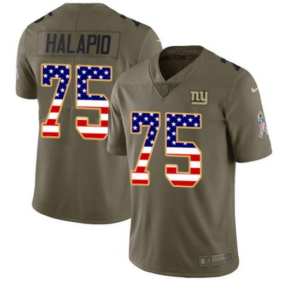 Youth Nike New York Giants 75 Jon Halapio Limited Olive USA Flag 2017 Salute to Service NFL Jersey