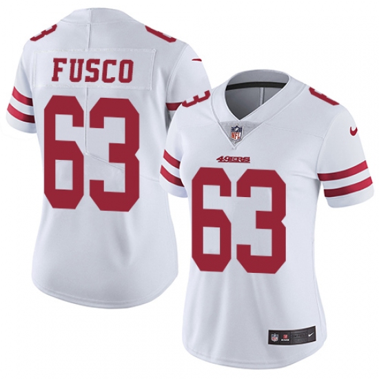 Women's Nike San Francisco 49ers 63 Brandon Fusco White Vapor Untouchable Limited Player NFL Jersey
