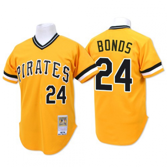 Men's Mitchell and Ness Pittsburgh Pirates 24 Barry Bonds Authentic Gold Throwback MLB Jersey