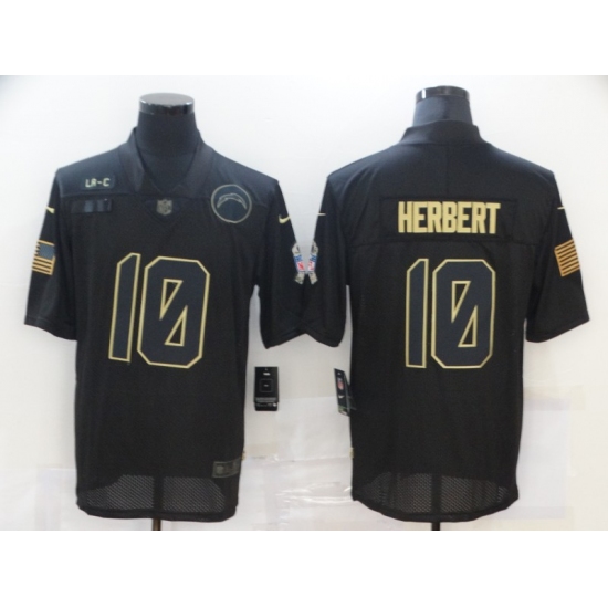 Men's Los Angeles Chargers 10 Justin Herbert Black Nike 2020 Salute To Service Limited Jersey