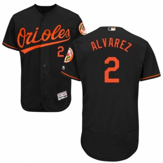 Men's Majestic Baltimore Orioles 2 Pedro Alvarez Black Alternate Flex Base Authentic Collection MLB Jersey