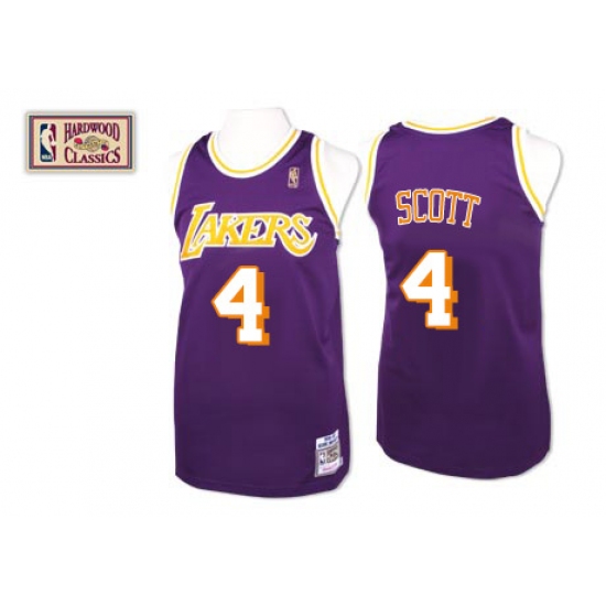 Men's Mitchell and Ness Los Angeles Lakers 4 Byron Scott Swingman Purple Throwback NBA Jersey