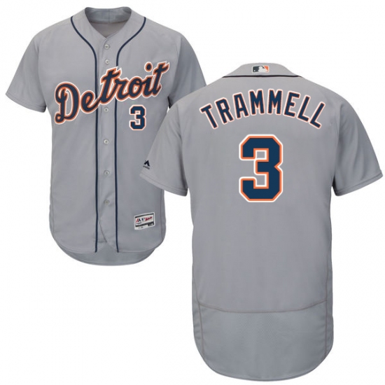 Men's Majestic Detroit Tigers 3 Alan Trammell Grey Road Flex Base Authentic Collection MLB Jersey
