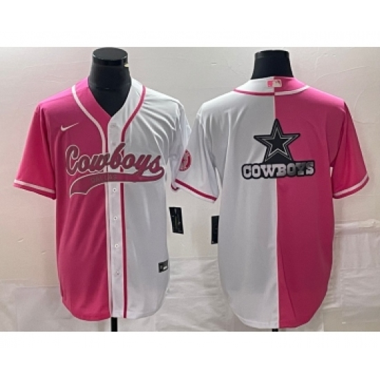Men\'s Nike Dallas Nike Cowboys Pink White Split Team Big Logo Cool Base Stitched Baseball Jersey