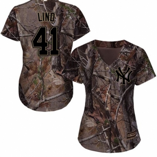 Women's Majestic New York Yankees 41 Adam Lind Authentic Camo Realtree Collection Flex Base MLB Jersey