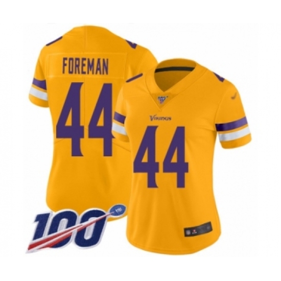 Women's Minnesota Vikings 44 Chuck Foreman Limited Gold Inverted Legend 100th Season Football Jersey