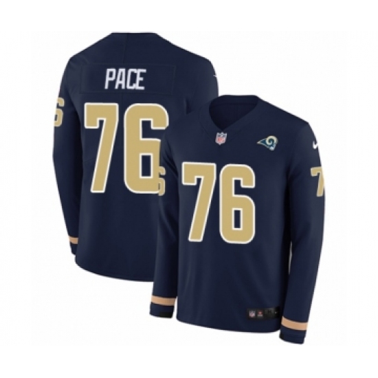 Youth Nike Los Angeles Rams 76 Orlando Pace Limited Navy Blue Therma Long Sleeve NFL Jersey