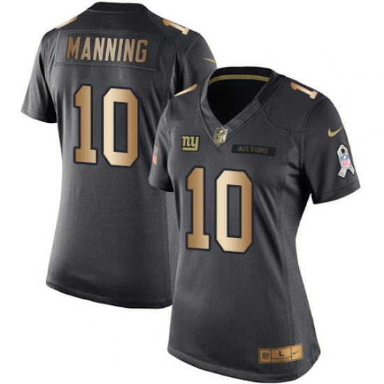 Women's Nike New York Giants 10 Eli Manning Limited Black/Gold Salute to Service NFL Jersey