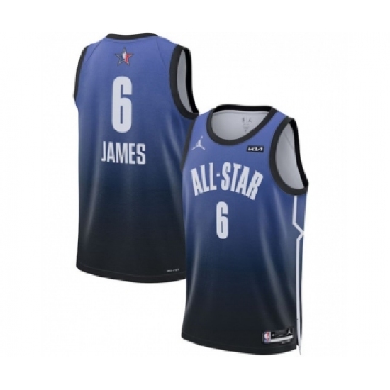 Men's 2023 All-Star 6 LeBron James Blue Game Swingman Stitched Basketball Jersey