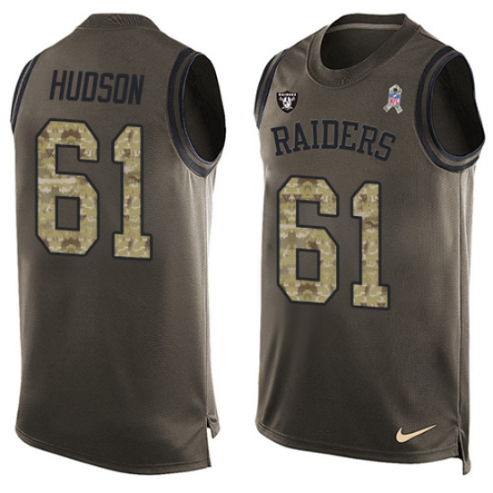Men's Nike Oakland Raiders 61 Rodney Hudson Limited Green Salute to Service Tank Top NFL Jersey
