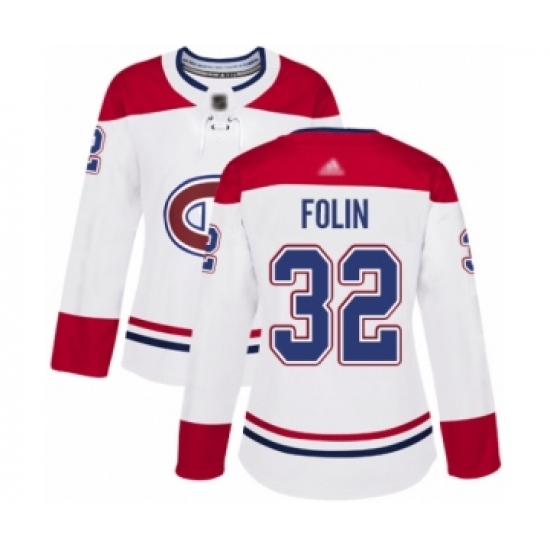 Women's Montreal Canadiens 32 Christian Folin Authentic White Away Hockey Jersey