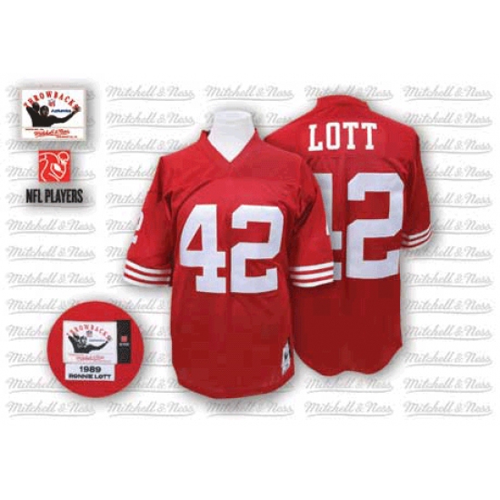 Mitchell and Ness San Francisco 49ers 42 Ronnie Lott Authentic Red Team Color Throwback NFL Jersey