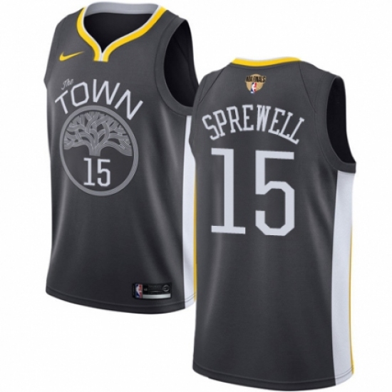 Women's Nike Golden State Warriors 15 Latrell Sprewell Swingman Black Alternate 2018 NBA Finals Bound NBA Jersey - Statement Edition
