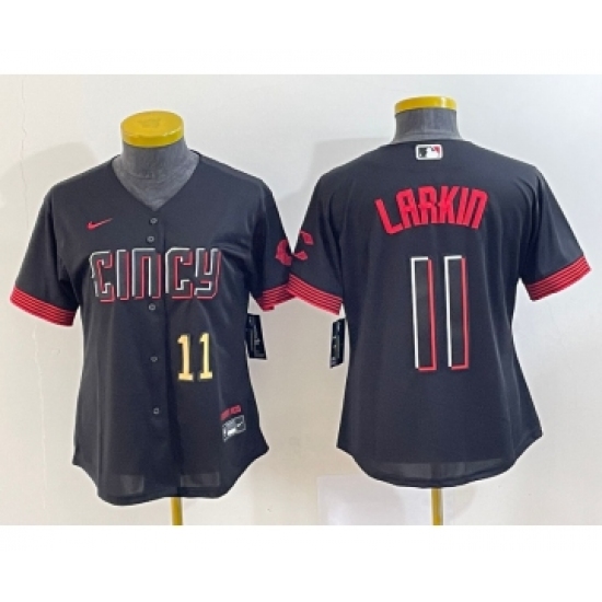 Women's Cincinnati Reds 11 Barry Larkin Number Black 2023 City Connect Cool Base Stitched Jersey