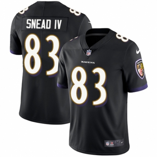 Men's Nike Baltimore Ravens 83 Willie Snead IV Black Alternate Vapor Untouchable Limited Player NFL Jersey