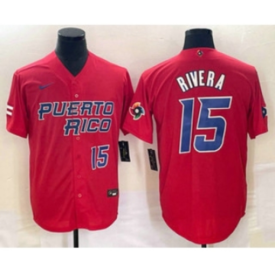 Men's Puerto Rico Baseball 15 Emmanuel Rivera Number 2023 Red World Classic Stitched Jersey1