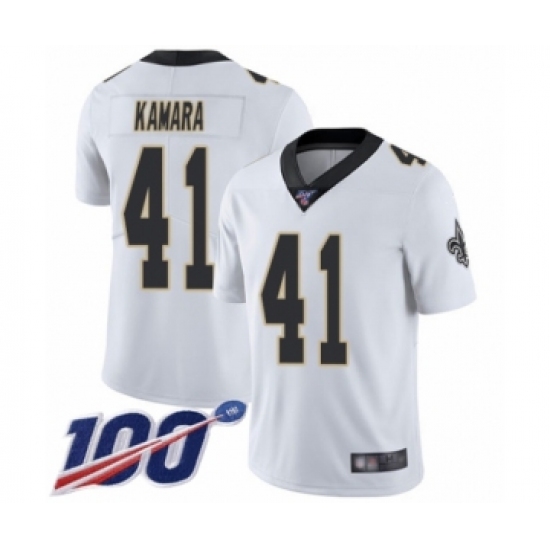 Men's New Orleans Saints 41 Alvin Kamara White Vapor Untouchable Limited Player 100th Season Football Jersey