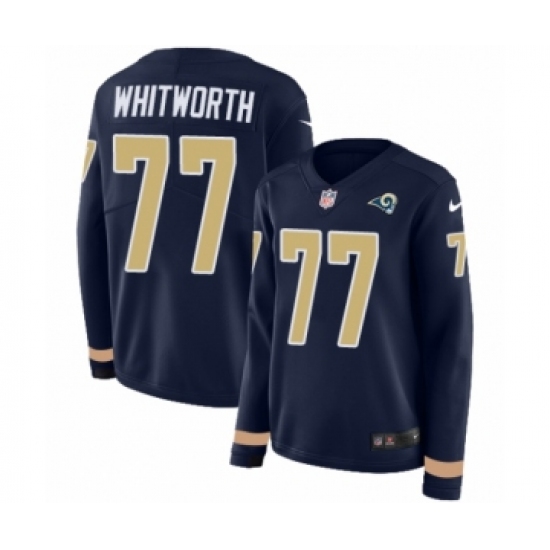 Women's Nike Los Angeles Rams 77 Andrew Whitworth Limited Navy Blue Therma Long Sleeve NFL Jersey