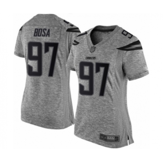 Women's Los Angeles Chargers 97 Joey Bosa Limited Gray Gridiron Football Jersey