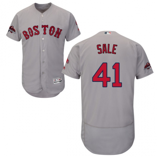 Men's Majestic Boston Red Sox 41 Chris Sale Grey Road Flex Base Authentic Collection 2018 World Series Champions MLB Jersey