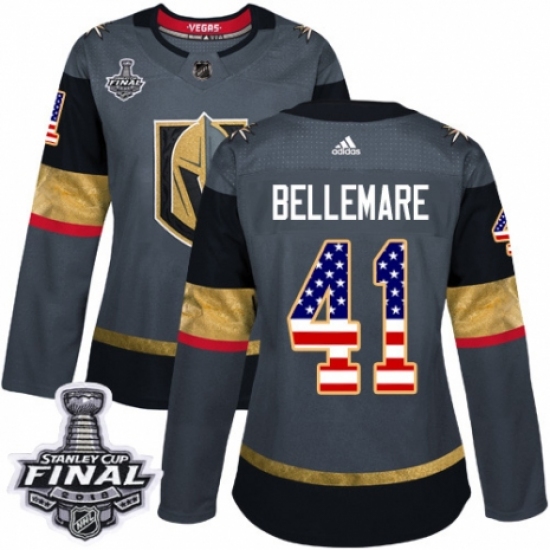 Women's Adidas Vegas Golden Knights 41 Pierre-Edouard Bellemare Authentic Gray USA Flag Fashion 2018 Stanley Cup Final NHL Jersey