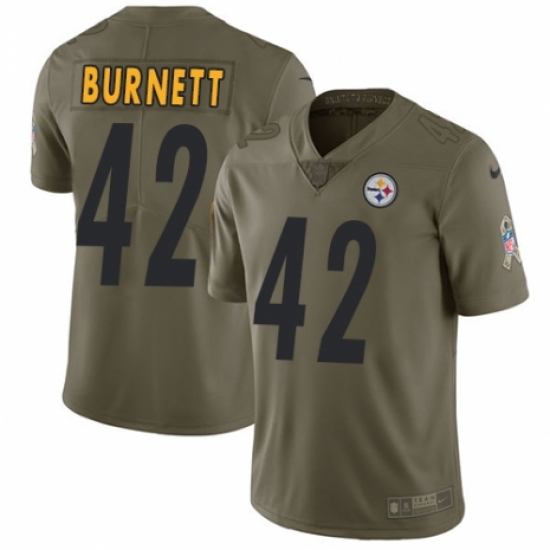 Men's Nike Pittsburgh Steelers 42 Morgan Burnett Limited Olive 2017 Salute to Service NFL Jersey