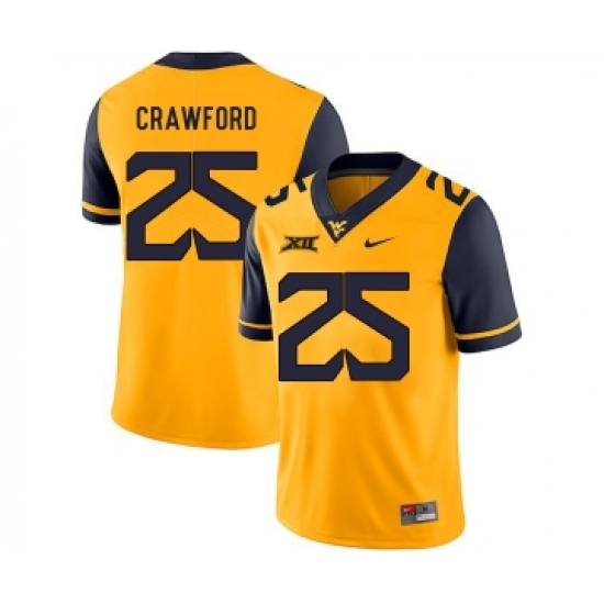 West Virginia Mountaineers 25 Justin Crawford Gold College Football Jersey