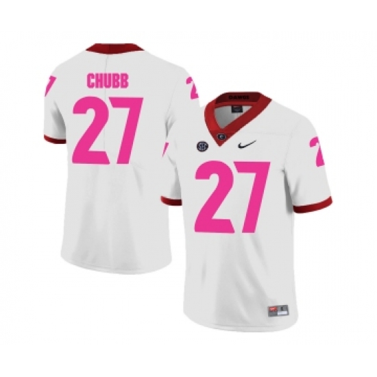 Georgia Bulldogs 27 Nick Chubb White 2018 Breast Cancer Awareness College Football Jersey
