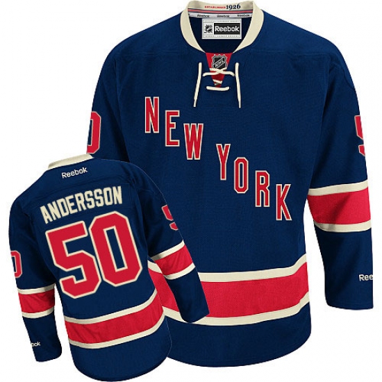 Women's Reebok New York Rangers 50 Lias Andersson Authentic Navy Blue Third NHL Jersey