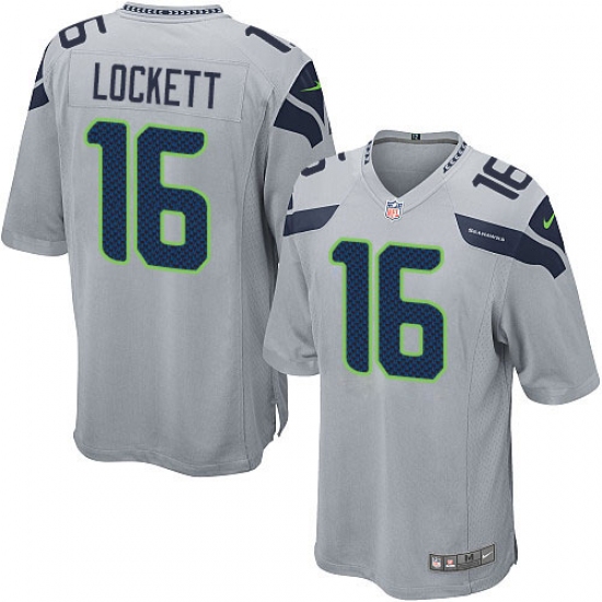 Men's Nike Seattle Seahawks 16 Tyler Lockett Game Grey Alternate NFL Jersey
