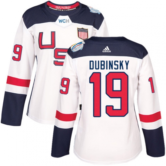 Women's Adidas Team USA 19 Brandon Dubinsky Premier White Home 2016 World Cup Hockey Jersey