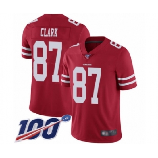 Men's San Francisco 49ers 87 Dwight Clark Red Team Color Vapor Untouchable Limited Player 100th Season Football Jersey