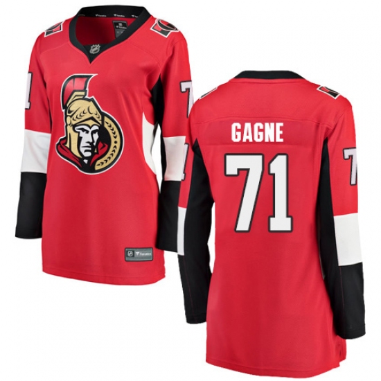 Women's Ottawa Senators 71 Gabriel Gagne Fanatics Branded Red Home Breakaway NHL Jersey