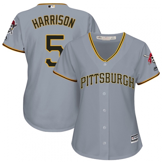 Women's Majestic Pittsburgh Pirates 5 Josh Harrison Replica Grey Road Cool Base MLB Jersey