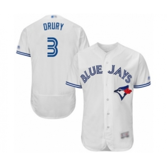 Men's Toronto Blue Jays 3 Brandon Drury White Home Flex Base Authentic Collection Baseball Player Jersey