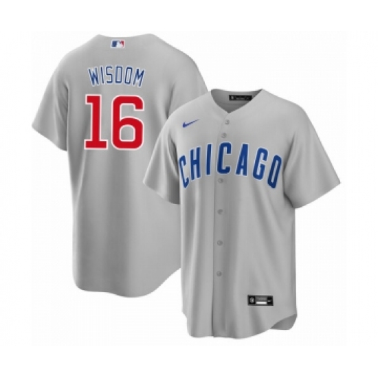 Men's Chicago Cubs 16 Patrick Wisdom Gray Cool Base Stitched Baseball Jersey