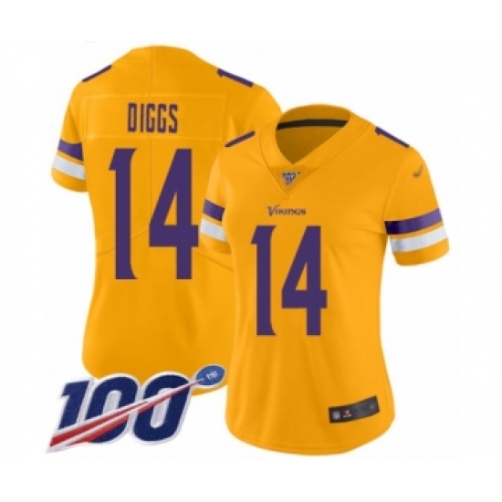 Women's Minnesota Vikings 14 Stefon Diggs Limited Gold Inverted Legend 100th Season Football Jersey