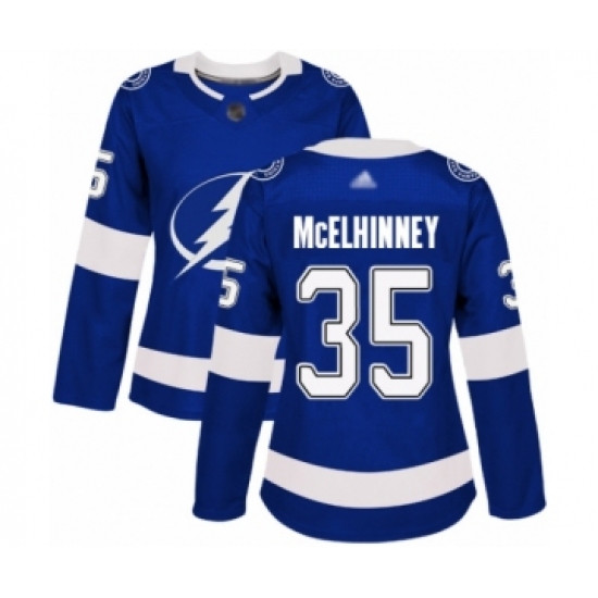 Women's Tampa Bay Lightning 35 Curtis McElhinney Authentic Royal Blue Home Hockey Jersey