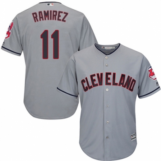 Youth Majestic Cleveland Indians 11 Jose Ramirez Replica Grey Road Cool Base MLB Jersey