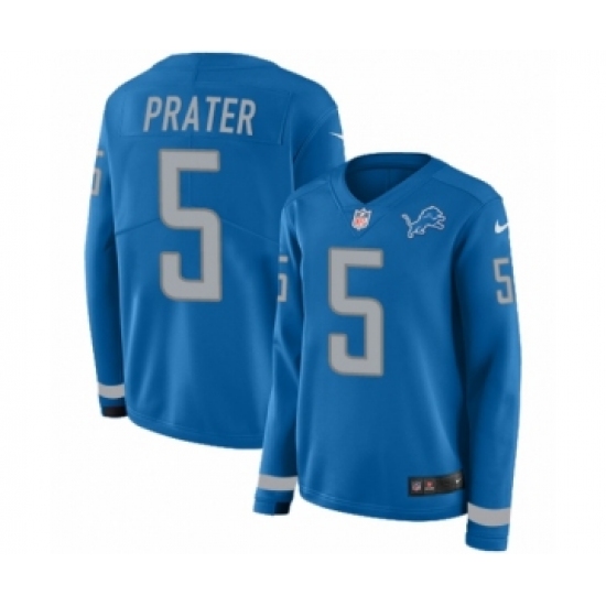Women's Nike Detroit Lions 5 Matt Prater Limited Blue Therma Long Sleeve NFL Jersey
