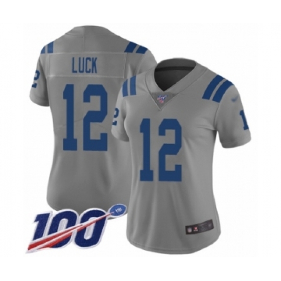 Women's Nike Indianapolis Colts 12 Andrew Luck Limited Gray Inverted Legend 100th Season NFL Jersey