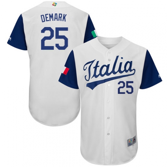 Men's Italy Baseball Majestic 25 Mike DeMark White 2017 World Baseball Classic Authentic Team Jersey