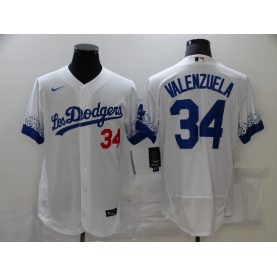 Men's Nike Los Angeles Dodgers 34 Fernando Valenzuela White Elite City Player Jersey