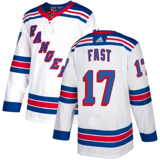 Women's Adidas New York Rangers 17 Jesper Fast Authentic White Away NHL Jersey
