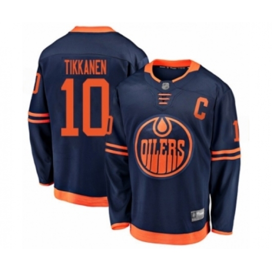 Men's Edmonton Oilers 10 Esa Tikkanen Authentic Navy Blue Alternate Fanatics Branded Breakaway Hockey Jersey