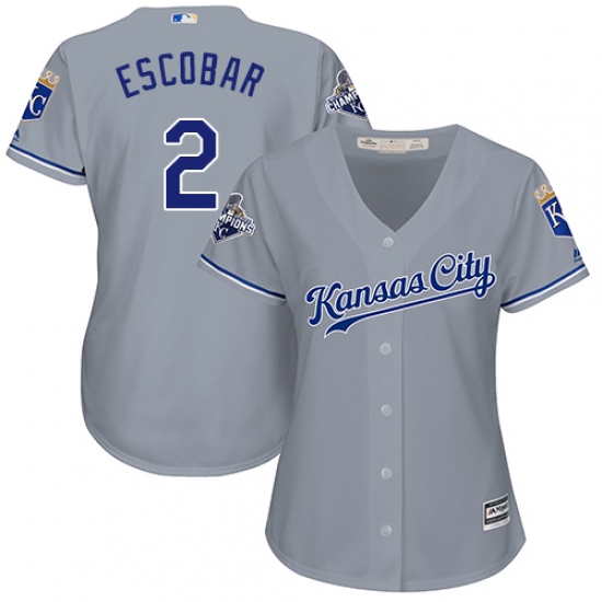Women's Majestic Kansas City Royals 2 Alcides Escobar Authentic Grey Road Cool Base MLB Jersey