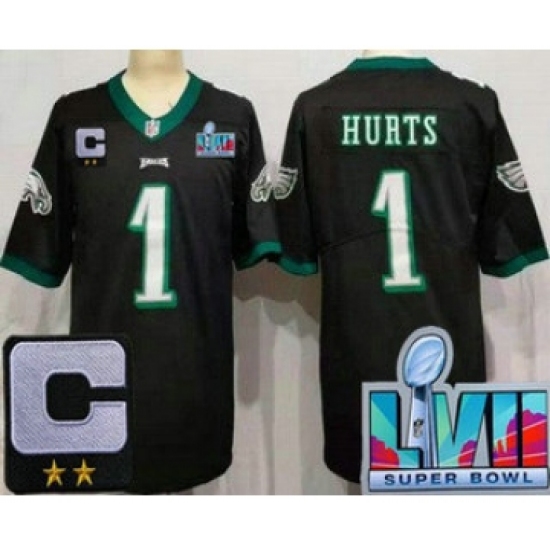 Youth Philadelphia Eagles 1 Jalen Hurts Limited Black C Patch Super Bowl LVII Vapor Jersey