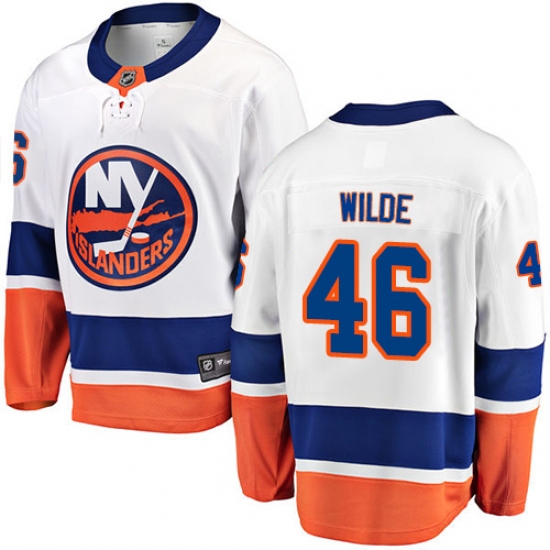 Youth New York Islanders 46 Bode Wilde Fanatics Branded White Away Breakaway NHL Jersey