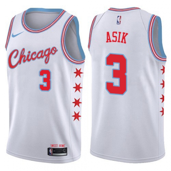 Men's Nike Chicago Bulls 3 Omer Asik Swingman White NBA Jersey - City Edition