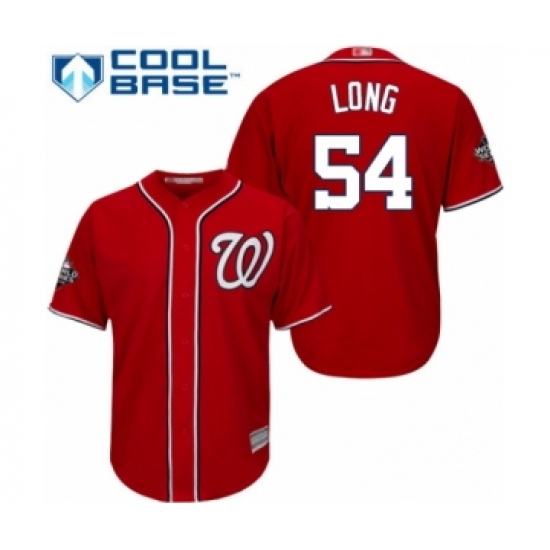 Youth Washington Nationals 54 Kevin Long Authentic Red Alternate 1 Cool Base 2019 World Series Bound Baseball Jersey